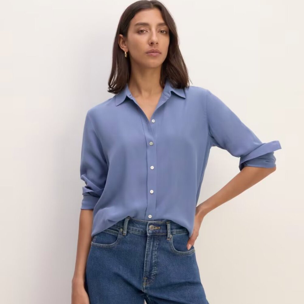 Everlane Washable Clean Silk Relaxed Shirt in French Blue